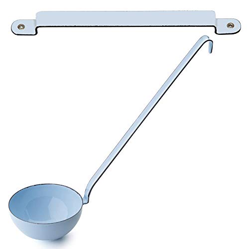 Riess Classic Schöpflöffel Kelle Plus Löffelblechleiste Aufhängeleiste Set Emaille-Kochgeschirr zum Hängen (blau) von Riess