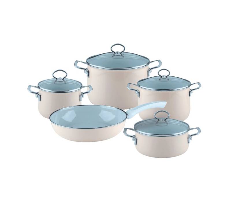 Riess Kochtopf NOUVELLE Emaille Kochgeschirr-Set 5-tlg Beige von Riess