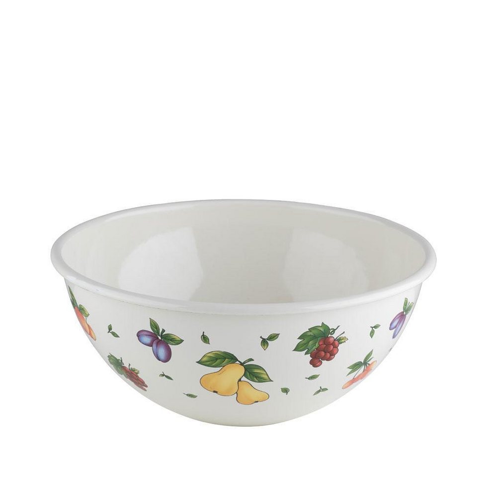 Riess Salatschüssel Obst- und Salatschüssel Fruit Garden, Emaille, schnitt- und kratzfest, spülmaschinenfest, leicht zu reinigen von Riess