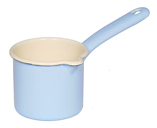 Riess, 0283-006, Schnabeltopf mit Stiel 9, CLASSIC - BUNT/PASTELL, Farbe Pastell-Blau, Durchmesser 9 cm, Höhe 11.4 cm, Inhalt 0.5 Liter, Emaille, Milchtopf, Induktion von Riess