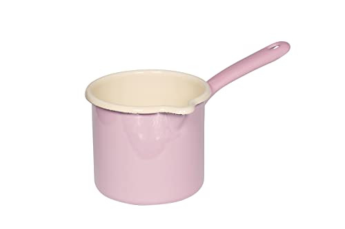 Riess, 0285-006, Schnabeltopf mit Stiel 12, CLASSIC - BUNT/PASTELL, Farbe Rosa, Durchmesser 12 cm, Höhe 13.7 cm, Inhalt 1.0 Liter, Emaille, Milchtopf, Induktion von Riess