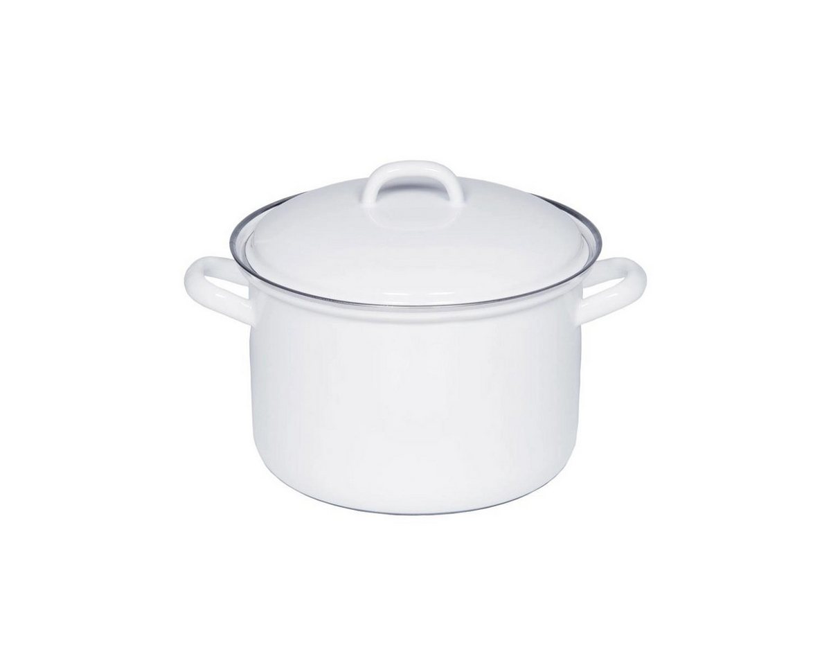 Riess Topf-Set Riess Fleischtopf hoch mit Deckel Ø14cm 1 Liter Email Classic Weiss von Riess