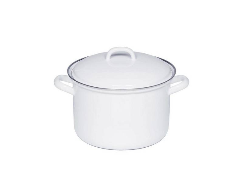 Riess Topf-Set Riess Fleischtopf hoch mit Deckel Ø14cm 1 Liter Email Classic Weiss von Riess