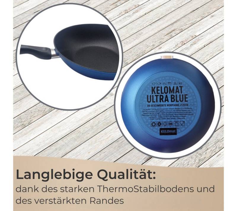 Riess Wok Riess Kelomat Wokpfanne blau 28 cm, geschmiedete Pfanne, mit Antihaftbeschichtung von Riess