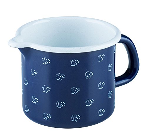 Riess, 0038-074, Schnabeltopf 9, COUNTRY - DIRNDL, Durchmesser 9 cm, Höhe 8.5 cm, Inhalt 0.5 Liter, Emaille, blau/weiß, Induktion von Riess