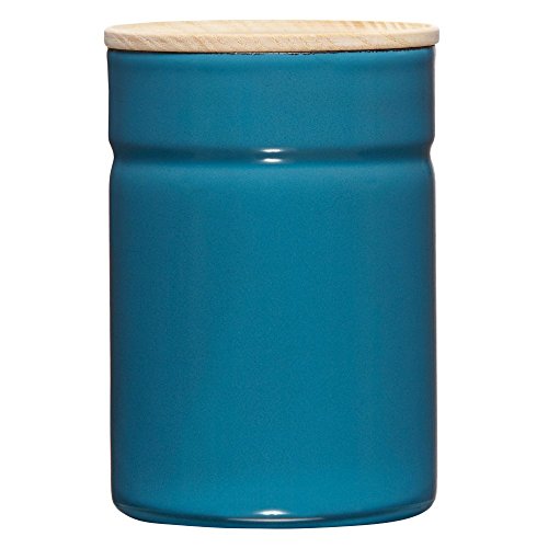 Riess, 2172-200, Vorratsdose mit Eschenholzdeckel, Durchmesser 8 cm, Höhe 12 cm, Inhalt 525 ml, SILENT BLUE, KITCHEN-MANAGEMENT, Truehomeware, Emaille von Riess