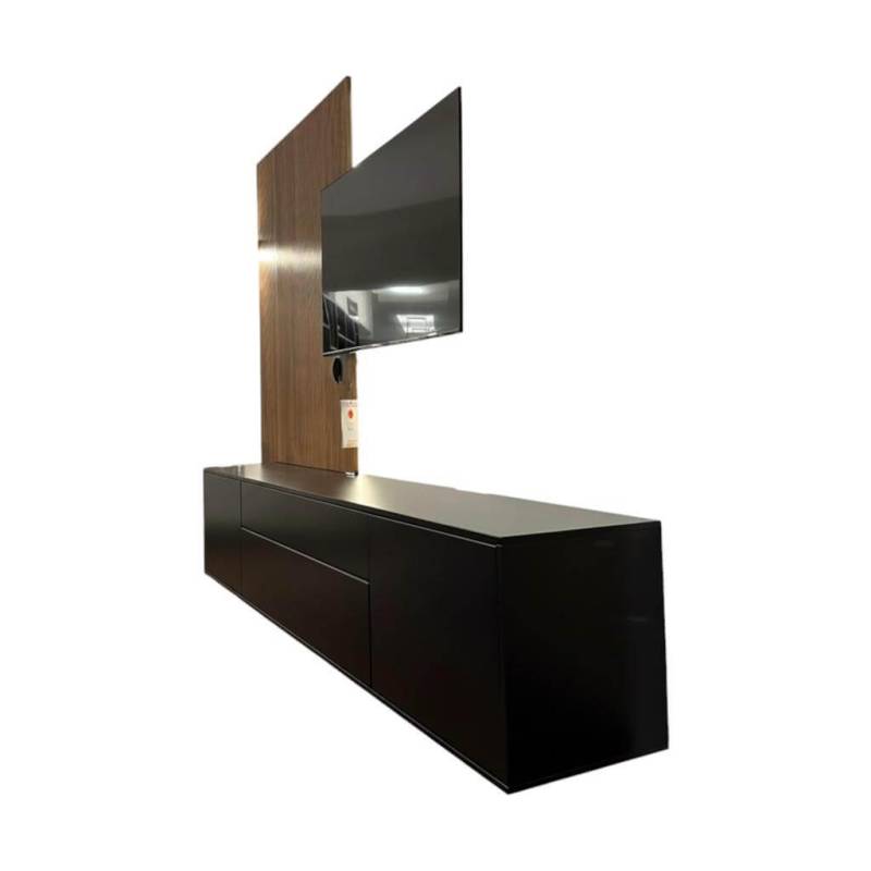 Sideboard Deviso Lack Schwarz Mit Push To Open Inklusive Paneel Nussbaum Nova Un... von Rietberger Möbelwerke