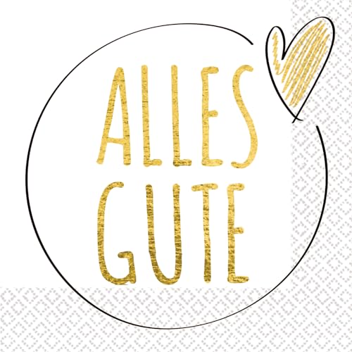 Riethmüller Servietten "Alles Gute" 33cm x 33cm, 16 Stück - Große Papier-Servietten mit Spruch für Geburtstag, Jahrestag & Jubiläum - Tischdeko von Riethmüller