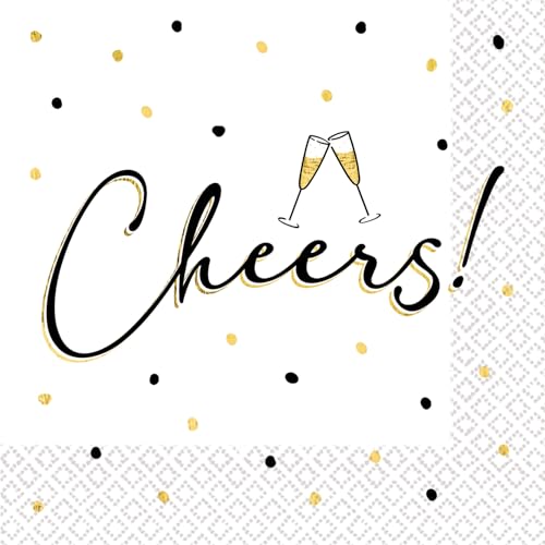 Riethmüller Servietten "Cheers" 33cm x 33cm, 16 Stück - Große Papier-Servietten mit Spruch für Silvester, Geburtstag & Mädelsabend - Tischdeko von Riethmüller