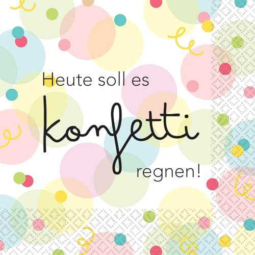 Riethmüller Servietten "Heute soll es Konfetti regnen" 33cm x 33cm, 16 Stück - Große Papier-Servietten mit Spruch für Geburtstag, Kindergeburtstag & Jahrestag - Tischdeko von Riethmüller