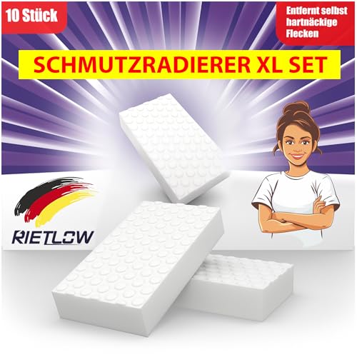 Rietlow® Schmutzradierer 10er Set – Zauberschwamm mit zweifacher Dichte – Radierschwamm für weiße Wände, Tapeten, Schuhe und Böden – Magic Eraser Sponge – Melamin Reinigungsschwamm & Wandradierer von Rietlow