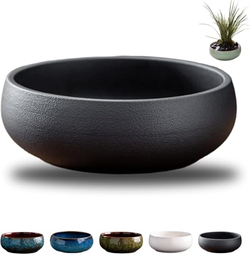Lotus Bowl Planter,Ceramic Lotus Flower Bowl,Lotus Bowls for Planting in Water Indoors,Lotus Pots for Water Plants,Large Caliber Flow Glaze Non-Porous Hydroponic Container Succulent Plants (Black) von Rietoiu