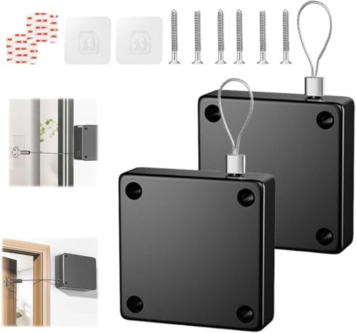 Shower Curtain Closer,Automatic Shower Curtain Opener and Closer,Punch-Free Automatic Sensor Door Closer with 1.2m Drawstring,Storm Door Closer for Bathroom, Bedroom, Studyroom (Black-2 Pcs) von Rietoiu