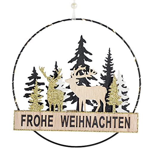 LED Dekohänger Schriftzug Frohe Weihnachten Ø 24 cm Schwarz Gold | 12207 - Weihnachtsdekoration von Riffelmacher&Weinberger