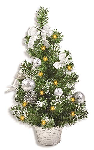 RIFFELMACHER & WEINBERGER Riffelmacher 20258 Geschmückter Weihnachtsbaum, beleuchteter 50 cm großer silberner Weihnachtsbaum mit Lichterketten, Schleifen, Christbaumkugeln von Riffelmacher & Weinberger