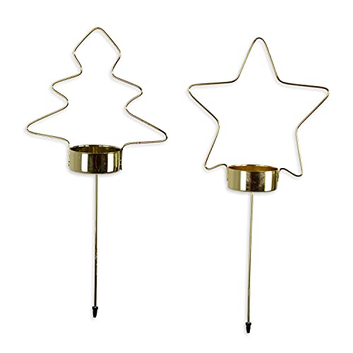 Riffelmacher & Weinberger Riffelmacher 10155 - Adventsstecker für Teelichte, Größe 11 x 24 cm, 1 Stück, 2 Motive sortiert: Baum u. Stern, Gold, Adventskranz, Gesteck, Teelicht-Halter, Kerzenhalter von Riffelmacher & Weinberger