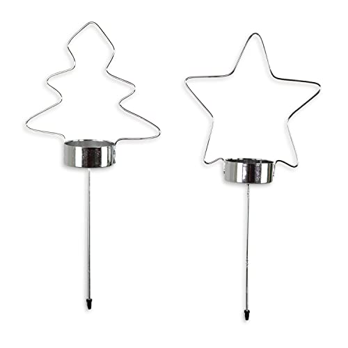 Riffelmacher 10156 - Adventsstecker für Teelichte, Größe 11 x 24 cm, 1 Stück, 2 Motive sortiert: Baum u. Stern, Silber, Adventskranz, Gesteck, Teelicht-Halter, Kerzenhalter von Riffelmacher & Weinberger