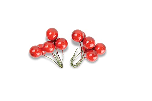 Riffelmacher 16020 - Beeren am Draht, 12 Stück im Beutel, Rot, ca. 2 cm, Deko-Stecker, Gesteck, Dekoration, Weihnachten, Advent von Riffelmacher & Weinberger