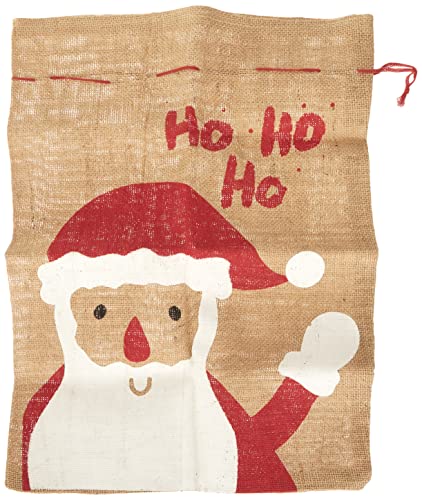 Riffelmacher 19624 - Jute-Sack Santa Ho Ho Ho, Größe 36 x 48 cm, verschließbar, Natur-Rot, Geschenk, Tasche, Beutel, Verpackung, Weihnachten, Nikolaus von Riffelmacher & Weinberger