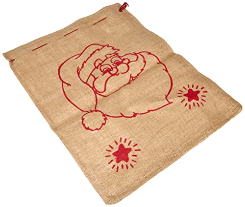 Riffelmacher 19627 - Jute-Sack Santa, Größe 36 x 48 cm, Natur-Rot, verschließbar, Geschenk, Tasche, Beutel, Verpackung, Weihnachten, Nikolaus-Gesicht von Riffelmacher & Weinberger