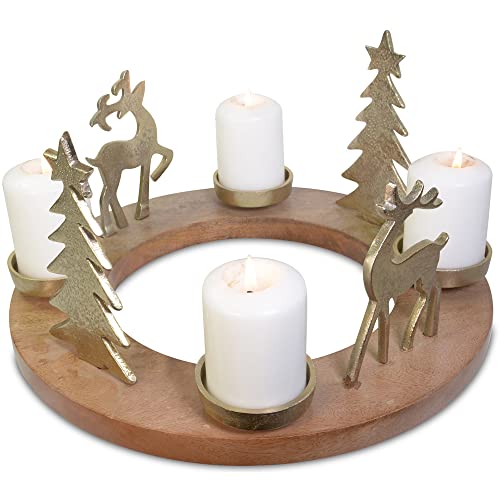 Riffelmacher Adventskranz mit Hirschen und Christbäumen Ø 41 cm 24162 | Gold - Adventsdeko Rentiere Holzkranz Weihnachtsdeko von Riffelmacher & Weinberger