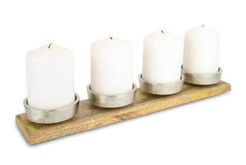 Riffelmacher Adventsleuchter | 4 Kerzenhalter | Alu & Holz Silber | 38,5 x 7,5 x 4 cm | Moderner Adventskerzenhalter für Tisch & Sideboard | 11746 von Riffelmacher & Weinberger