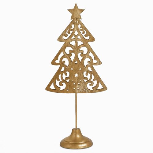 Riffelmacher Deko Weihnachtsbaum Metall Gold | 41 cm hoch | Mit Stern | Modern festlich glänzend Tischdeko Fenster Winterdeko | 15549 von Riffelmacher & Weinberger