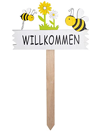 Riffelmacher Gartenstab Dekoschild Willkommen Biene 46cm | 08514 - Gartenstecker von Riffelmacher&Weinberger