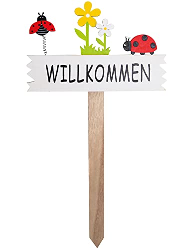 Riffelmacher Gartenstab Dekoschild Willkommen Käfer 46cm | 08514 - Gartenstecker von Riffelmacher&Weinberger