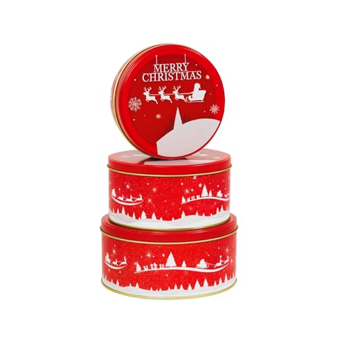 Riffelmacher Gebäckdose | Rot Weiß Merry Christmas | Metall Dose rund 16x8 cm mit Deckel | Keksdose Weihnachten Aufbewahrung | 11578 von Riffelmacher & Weinberger