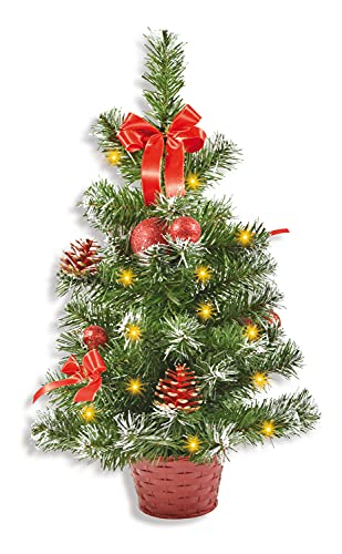 Riffelmacher 20259 - Baum mit Deko und LED-Licht, Größe 50 cm, Rot, mit 10er LED-Lichterkette, 2x AA (nicht enthalten), Weihnachts-Baum, Beleuchtung, Dekoration, Weihnachten, Advent von Riffelmacher & Weinberger