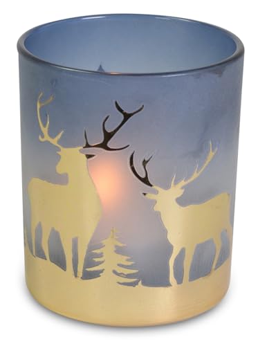 Riffelmacher Kerzenglas mit goldenem Hirsch | Blau Gold | Glas Windlicht 7×8 cm | Weihnachtsdeko | 19900 Riffelmacher Kerzenglas mit goldenem Hirsch | Blau Gold | Glas Windlicht 7×8 cm | Weihnachtsdeko | 19900 von Riffelmacher & Weinberger