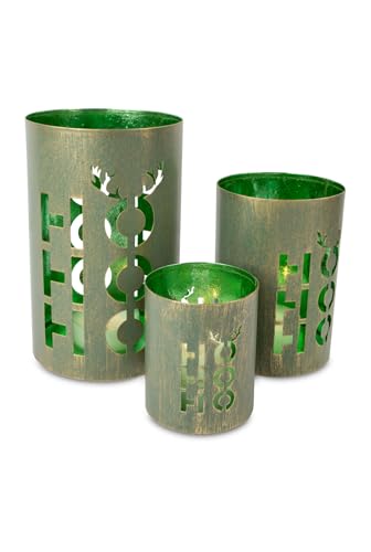 Riffelmacher Laternen 3er Set HoHoHo | Grün | Metall | Verschiedene Größen bis 20×12,5 cm | Weihnachtsdeko mit Schriftzug | 13435 von Riffelmacher & Weinberger