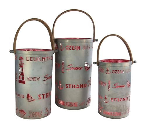 Riffelmacher Laternen 3er Set Leuchtturm Strand | Grau & Pink | Mit Lederhenkel | Metall | Bis 20×36 cm | Maritime Sommerdeko | 08734 Riffelmacher Laternen 3er Set Leuchtturm Strand | Grau & Pink | Mit Lederhenkel | Metall | Bis 20×36 cm | Maritime Sommerdeko | 08734 von Riffelmacher & Weinberger