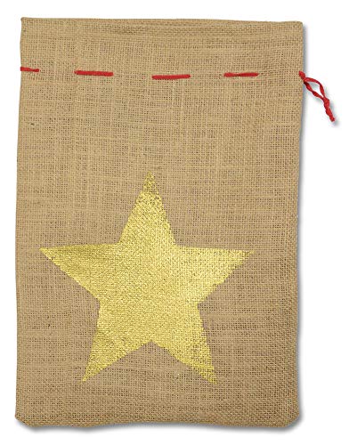 Riffelmacher Nikolaus Jutesack 25 x 35 cm Stern - Natur/Gold | Geschenkesack Weihnachten von Riffelmacher & Weinberger