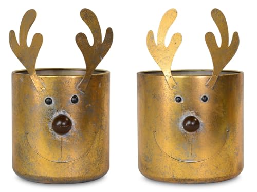 Riffelmacher Rentier Übertopf 2er Set | Metall Gold mit Nase & Geweih | Weihnachtsdeko Pflanztopf 20×31 & 15×26 cm | 10368 von Riffelmacher & Weinberger