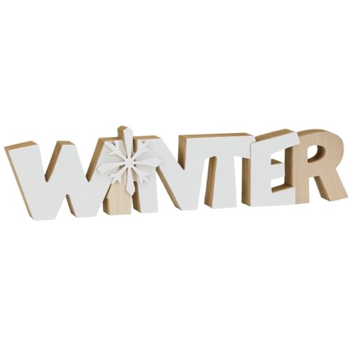 Riffelmacher Schriftzug Winter mit Schneeflocke | 30x6 cm | Weiß Grau | Holz Dekofigur für Winter Fenster Kommode Regal | 10367 von Riffelmacher & Weinberger