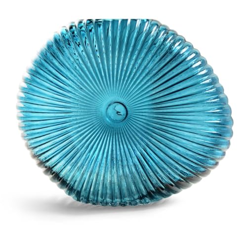 Riffelmacher Vase Helsinki rund | Glas Petrol | 30 cm | Muschel-Rillenstruktur | Dekovase in modernem Design | 20813 von Riffelmacher & Weinberger