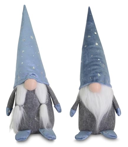 Riffelmacher Wichtel 2er Set Mann & Frau mit Sternenmütze | Blau | Stoff | 13×11×35 cm | Liebevolle Weihnachtsdeko für Fensterbank & Kommode | 10487 von Riffelmacher & Weinberger