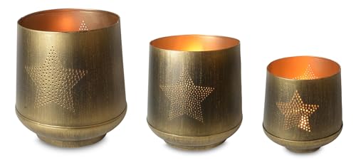 Riffelmacher Windlicht Set 3-teilig | Stern & Baum Design | Gold Bronze Metall | Weihnachtsdeko mit edlem Lichtspiel | 19155 von Riffelmacher & Weinberger