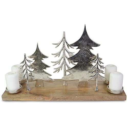 XL Holz Adventskerzenhalter mit Tannen - Silber 63x20x37 cm | 24619 - Adventskranz von Riffelmacher&Weinberger