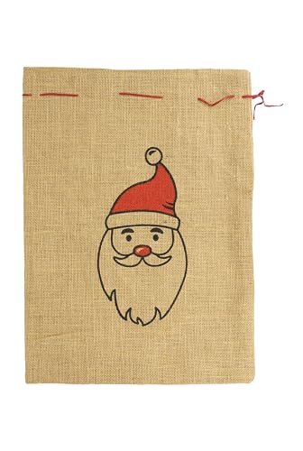 Riffelmacher 12329 - Jutebeutel bedruckt mit Weihnachtsmann, verschließbare Tasche für Geschenke, Weihnachten, Advent von Riffelmacher & Weinberger