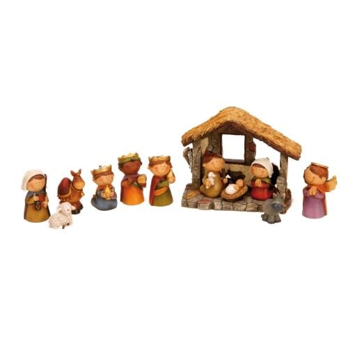 Riffelmacher Kinder-Krippenfiguren mit Stall 2,5 - 9 cm 12 teilig von Riffelmacher