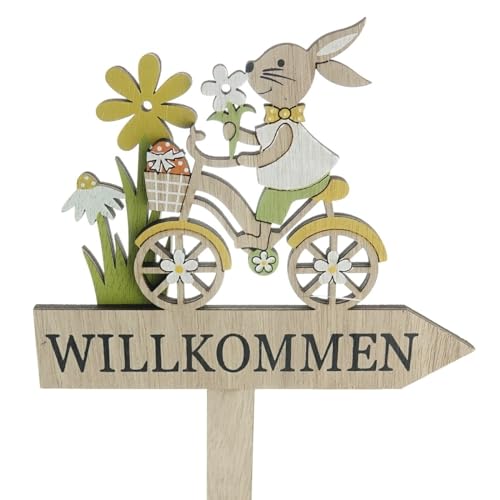 Riffelmacher Oster-Dekostecker Willkommen mit Hase auf Fahrrad 40 cm - Holz von Riffelmacher