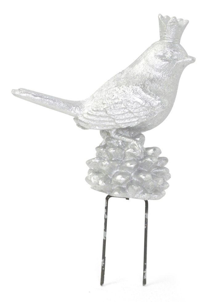Riffelmacher Vogel auf Zapfen mit Kranzhafte silber, 6 x 3 x 10 cm von Riffelmacher