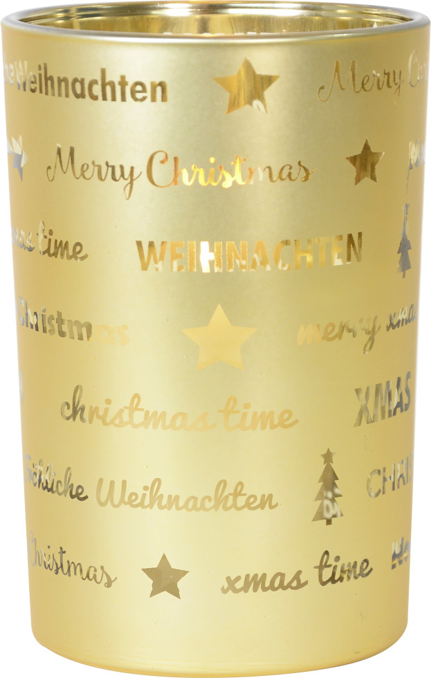 Riffelmacher Windlicht gold mit Schriften 12 x 18 cm, Glas von Riffelmacher