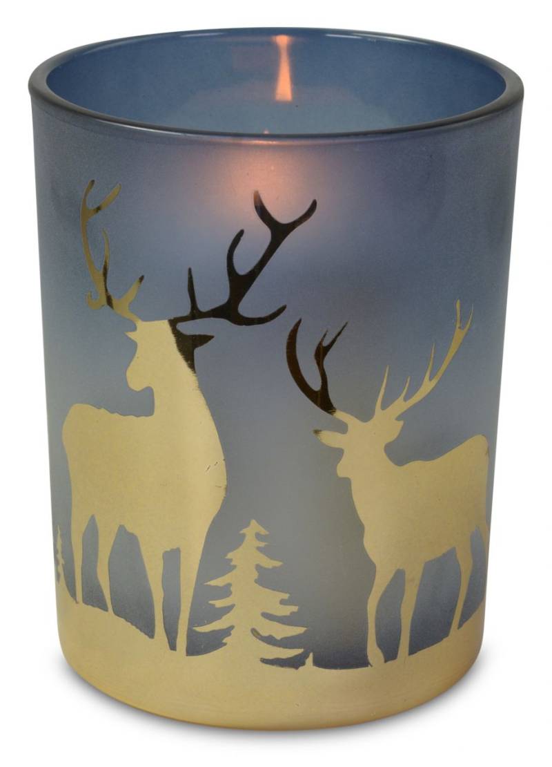 Riffelmacher Windlicht mit goldenen Hirschen 10 x 10 x 12,5 cm von Riffelmacher