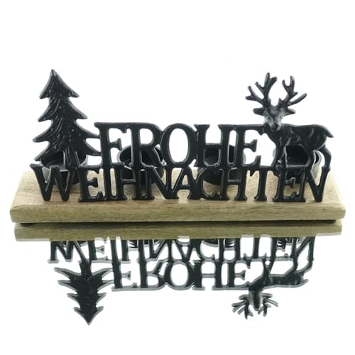Riffelmacher Weihnachtsdeko Schriftzug Frohe Weihnachten mit Hirsch & Baum & 4 Kerzenhaltern von Riffelmacher