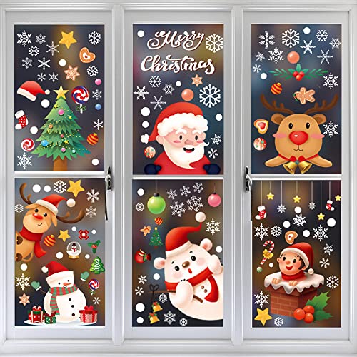 Rifrpha Weihnachten Fenstersticker Fensterbilder Weihnachten Selbstklebend Statischen Pvc-Aufkleber Weihnachtsfensteraufkleber Schneeflocken Fensterdeko Weihnachts-Vinyl-Fensteraufkleber von Rifrpha