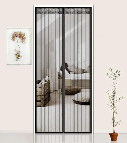 Rifrpha Magnet Fliegengitter Tür 90cm * 210cm Insektenschutz Tür Ohne Bohren Magnetvorhang Winddicht für Balkontür,Wohnzimmer,Kellertür und Terrassentür(Schwarz) von Rifrpha
